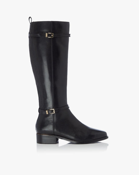 DL Tap Black Double Buckle Knee High Boots